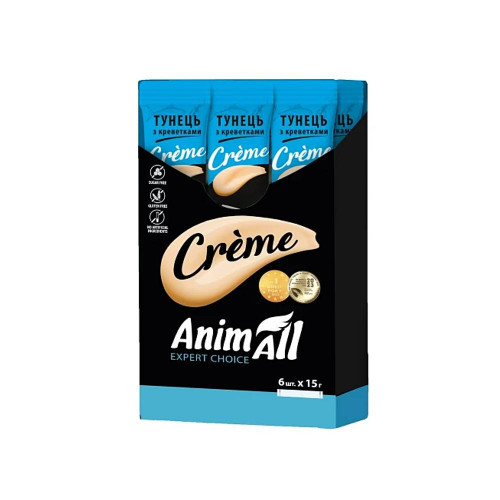 Лакомство AnimAll Сrème для кошек, со вкусом тунец с креветками, 6×15 г