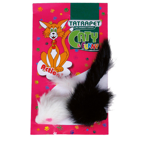 Игрушка Tatrapet Caty funny для кошек, плюшевые мышки, 6 см, 2 шт, белая-черная