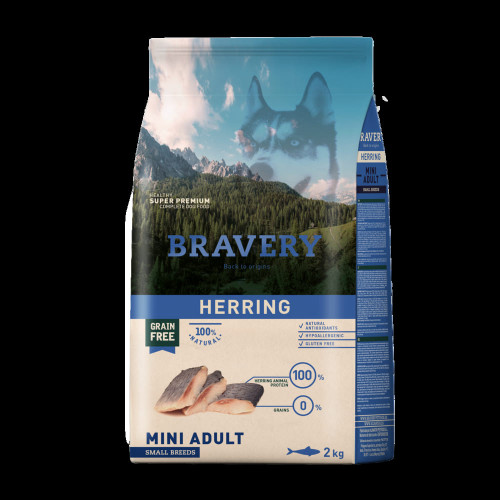 Сухой корм Bravery Herring Mini Adult, для собак мелких пород, с сельдью, 2 кг