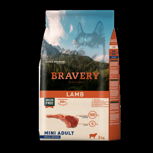 Сухой корм Bravery Lamb Mini Adult, взрослых собак мелких пород, с ягненком, 2 кг
