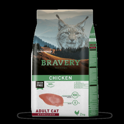 Сухой корм Bravery Chicken Adult Cat Sterilized, для кошек, с курицей, 2 кг