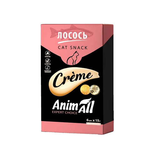 Лакомство AnimAll Сrème для кошек, со вкусом лосося, 6×15 г