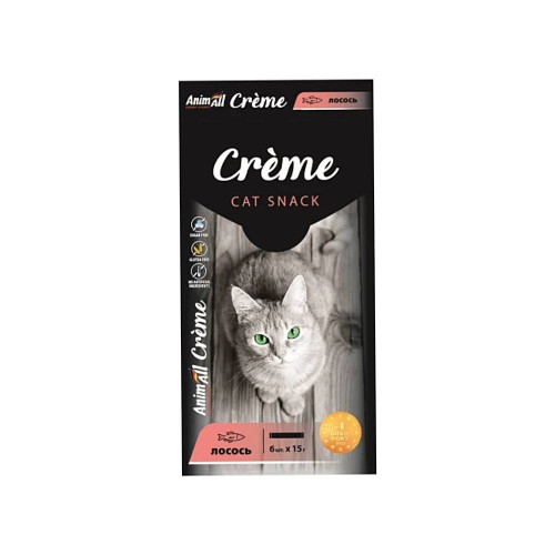Лакомство AnimAll Сrème для кошек, со вкусом лосося, 6×15 г