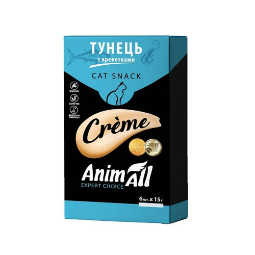 Лакомство AnimAll Сrème для кошек, со вкусом тунец с креветками, 6×15 г