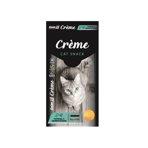 Лакомство AnimAll Сrème для кошек, со вкусом тунец с креветками, 6×15 г