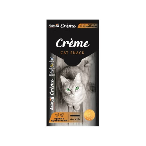 Лакомство AnimAll Сrème для кошек, со вкусом курицы с креветками, 6×15 г