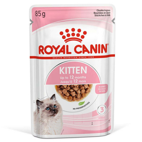 Влажный корм Royal Canin Kitten для котят от 4 до 12 месяцев, кусочки в соусе, 85 г