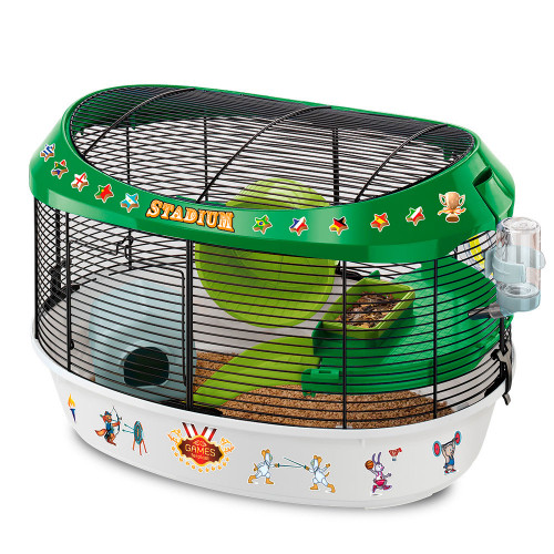 Клетка Ferplast Cage Stadium Black с цветными наклейками, для хомяков, зелёно-белая, 49,5×34×33 см