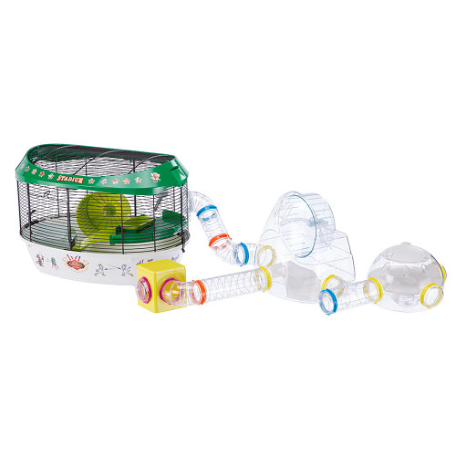 Клетка Ferplast Cage Stadium Black с цветными наклейками, для хомяков, зелёно-белая, 49,5×34×33 см