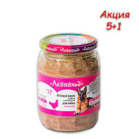 Консерва Леопольд мясной корм для собак с курицей, 720 г, Акция 5+1 Консерва Леопольд мясной корм для собак с курицей, 720 г, Акция 5+1