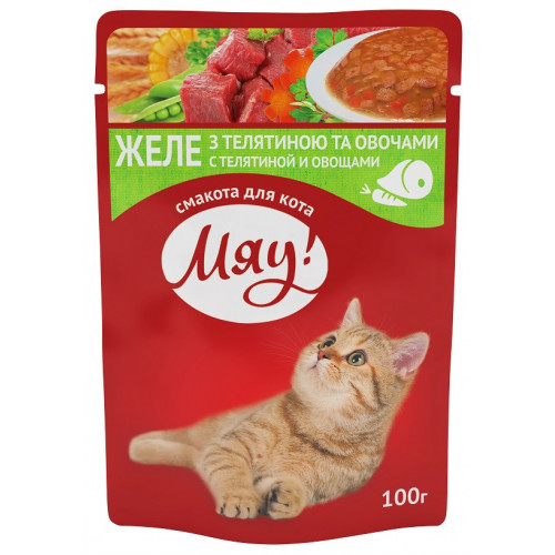 Консерва Мяу телятина з овочами в желе для котів, 100 г