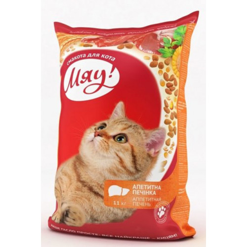 Сухой корм Мяу с печенью для котов, 11 кг