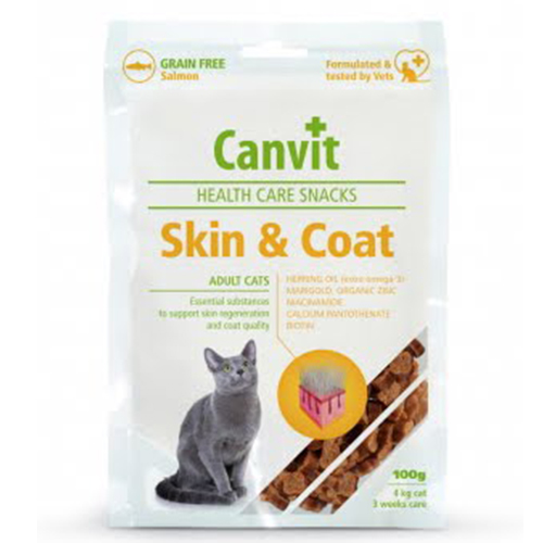 Напіввологі ласощі Canvit Skin and Coat для краси, здоров'я і блиску шерсті для кішок, 100 г