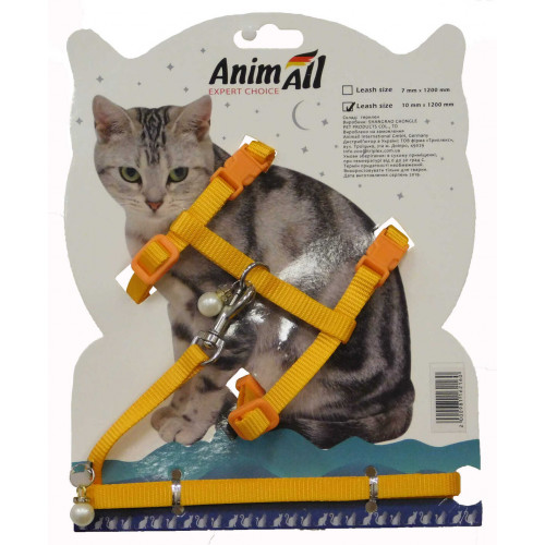 Повідець + шлея AnimAll на блістері для кота, 10х1200 мм