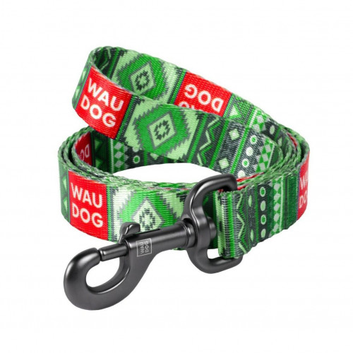 Поводок Waudog Nylon с рисунком Этно зеленый для собак 20 мм, 122 см