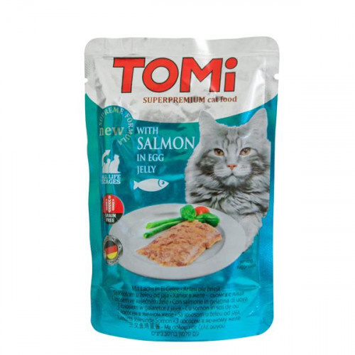 Консерви Tomi SALMON in egg jelly лосось в яєчному желе, суперпреміум, для котів, пауч, 100 г
