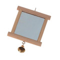 Іграшка Flamingo Wooden Mirror для птахів, аксесуар в клітку, дзеркало з дзвіночком, 13х10 см