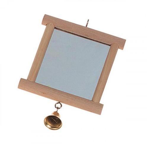 Іграшка Flamingo Wooden Mirror для птахів, аксесуар в клітку, дзеркало з дзвіночком, 13х10 см