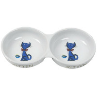 Миска Flamingo Porcelain Double двойная для кошек с рисунком, керамика, 24 см