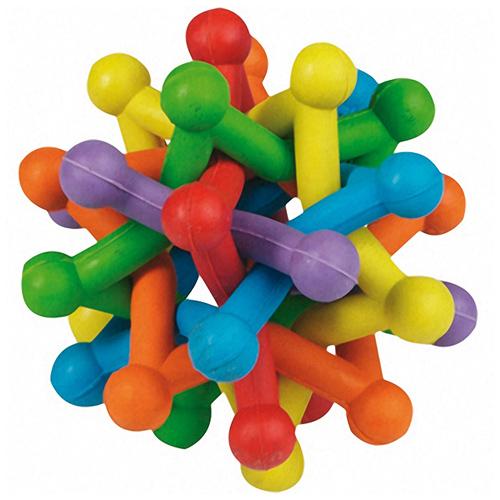 Игрушка Flamingo Atom Colored для собак, разноцветный плетеный мяч-атом, резина, 10 см