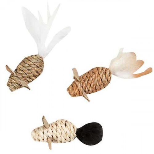 Іграшка Flamingo Mice Seaweed Nature мишка для котів, мотузкова плетені, 2.5х5 см, 3 од