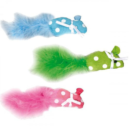 Іграшка Flamingo Polka Mouse для котів, мишка з пером і котячої м'ятою, тканину, 11х1х2.5 см