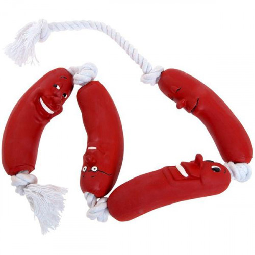 Игрушка Flamingo Sausage On Rope сосиска на веревке для собак, латекс, 72 см