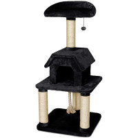 Когтеточка Flamingo Scratch Tree с домиком для котов, черная, 56х56×128 см Когтеточка Flamingo Scratch Tree с домиком для котов, черная, 56х56×128 см