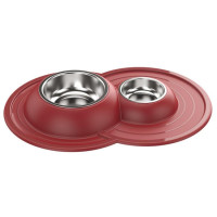 Миска двойная металлическая Georplast Volcano Inox с мягким ковриком для мелких собак, 49×33×5,5 см