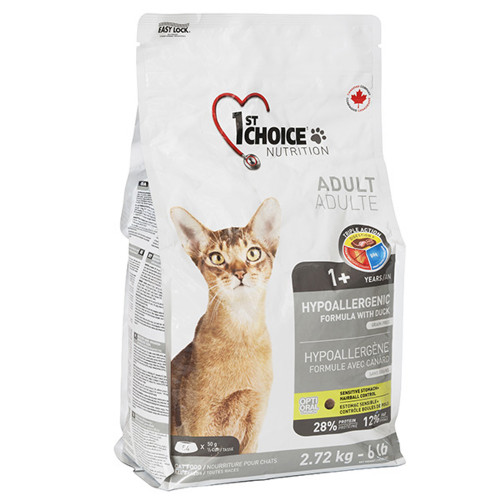 Сухой корм 1st Choice Adult Hypoallergenic без злаков, для кошек от 1 года, с уткой, 2.72 кг