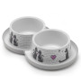 Двойная миска Moderna Double Trendy Dinner Cats in Love для кошек и собак, светло-серая, 2×350 мл, d-10 см