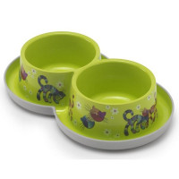Двойная миска Moderna Double Trendy Dinner Friends Forever для кошек и собак, зеленая, 2×350 мл, d-10 см Двойная миска Moderna Double Trendy Dinner Friends Forever для кошек и собак, зеленая, 2×350 мл, d-10 см