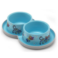Подвійна миска Moderna Double Trendy Dinner Friends Forever для котів і собак, блакитна, 2×350 мл, d-10 см Подвійна миска Moderna Double Trendy Dinner Friends Forever для котів і собак, блакитна, 2×350 мл, d-10 см