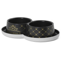 Подвійна миска Moderna Double Trendy Dinner Luxurious Рets для котів, пластик, чорна, 700 мл, d-10 см Подвійна миска Moderna Double Trendy Dinner Luxurious Рets для котів, пластик, чорна, 700 мл, d-10 см
