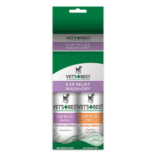 Набір Рідкий очищувач для чищення вух Vet`s Best Ear Relief Wash & Dry для собак, 2х118 мл