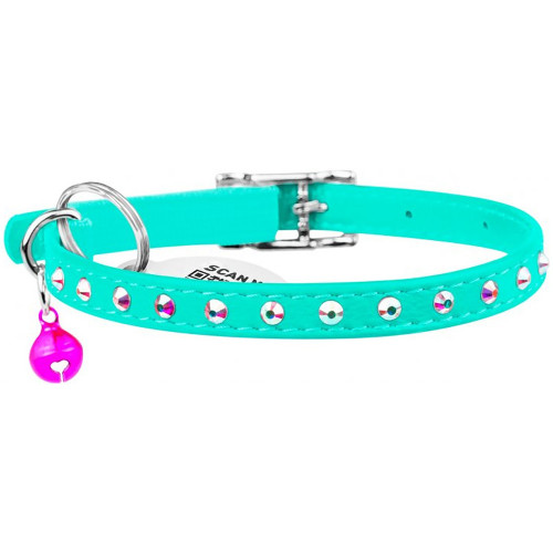 Нашийник Waudog Glamour з гумкою, клейові стрази, для котів, 9 мм х 22-30 см, ментоловий