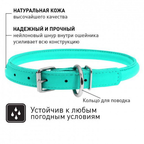 Нашийник Waudog Glamour круглий, діаметр 10 мм, довжина 33-41 см, ментоловий
