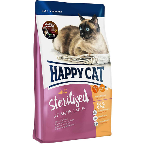Сухий корм Happy Cat Adult Sterilised для стерилізованих кішок кастрованих котів, з лососем, 4 кг