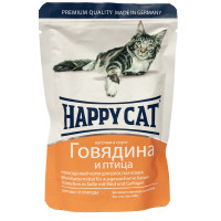 Влажный корм Happy Cat Rind Geflugel in Sosse для взрослых кошек, кусочки в соусе, с говядиной и птицей, 100 г Влажный корм Happy Cat Rind Geflugel in Sosse для взрослых кошек, кусочки в соусе, с говядиной и птицей, 100 г
