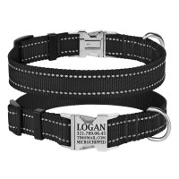 Ошейник нейлоновый BronzeDog Active для собак, со светоотражением, 25 мм/35-45 см, черный, 34Т