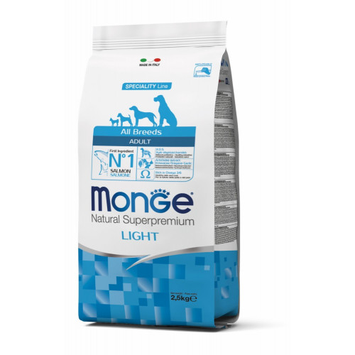 Сухой корм MONGE DOG All breeds Adult Light лосось с рисом, 2.5 кг