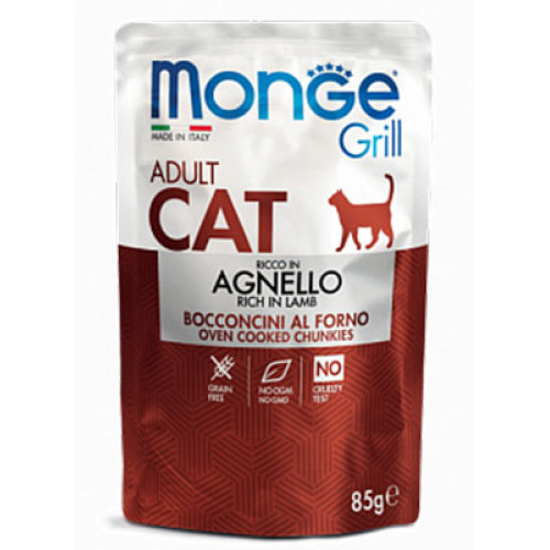 Влажный корм MONGE CAT GRILL Adult ягненок, 85 г