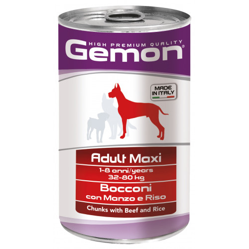 Вологий корм GEMON DOG WET Maxi Adult шматочки з яловичиною і рисом 1,25 кг