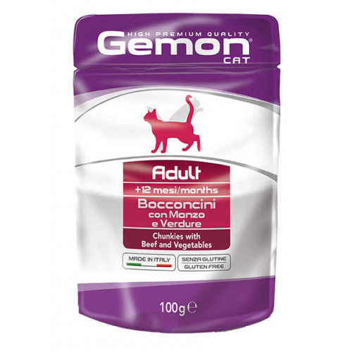 Вологий корм GEMON CAT WET Adult шматочки з яловичиною і овочами 0,1 кг