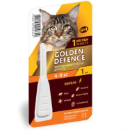 Краплі на холку Golden Defence від бліх, вошей, кліщів для кішок від 4 до 8 кг, 1 мл Краплі на холку Golden Defence від бліх, вошей, кліщів для кішок від 4 до 8 кг, 1 мл