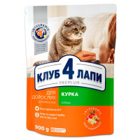 Сухой корм Клуб 4 Лапы Adult Cat Premium для взрослых кошек, с курицей, 900 г Сухой корм Клуб 4 Лапы Adult Cat Premium для взрослых кошек, с курицей, 900 г