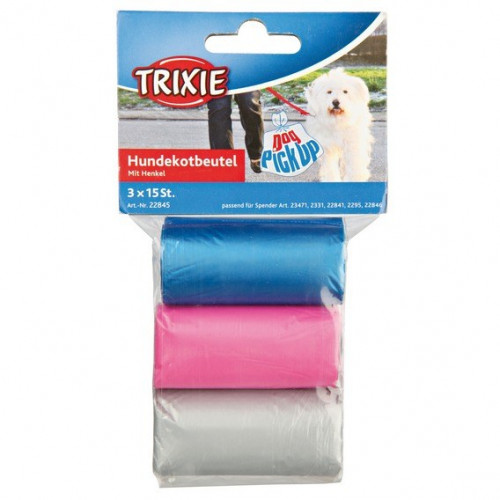 Пакеты для мусора Trixie для собак с ручками, 3 рулона по 15 шт, разноцветные