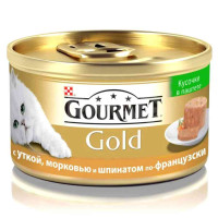 Влажный корм Purina Gourmet Gold для кошек, с уткой, морковью и шпинатом, 85 г
