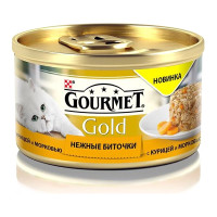 Влажный корм Purina Gourmet Gold Нежные биточки для кошек, с курицей и морковью, 85 г Влажный корм Purina Gourmet Gold Нежные биточки для кошек, с курицей и морковью, 85 г