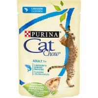 Вологий корм Purina Cat Chow Adult для котів, з лососем і зеленою квасолею, 85 г Вологий корм Purina Cat Chow Adult для котів, з лососем і зеленою квасолею, 85 г